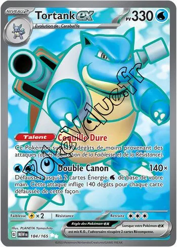 Carte Pokémon Tortank ex n°184 de la série 151