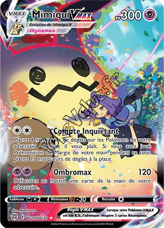 Carte Pokémon Mimiqui VMAX n°TG17 de la série Stars Étincelantes