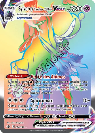 Carte Pokémon Sylveroy Cavalier d'Effroi VMAX n°204 de la série Règne de Glace