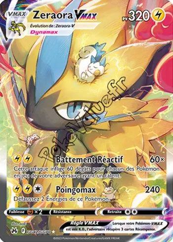 Carte Pokémon Zeraora VMAX n°GG42 de la série Zénith Suprême