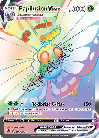 Carte Pokémon Papilusion VMAX n°190 de la série Ténèbres Embrasées