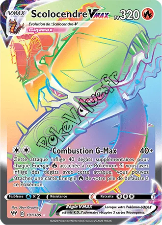 Carte Pokémon Scolocendre VMAX n°191 de la série Ténèbres Embrasées