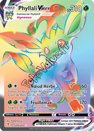 Carte Pokémon Phyllali VMAX n°204 de la série Évolution Céleste