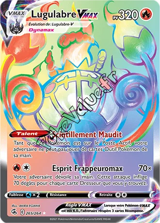 Carte Pokémon Lugulabre VMAX n°265 de la série Poing de Fusion