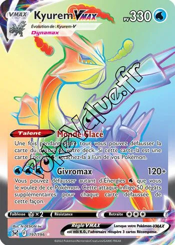 Carte Pokémon Kyurem VMAX n°197 de la série Origine Perdue