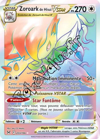Carte Pokémon Zoroark de Hisui VSTAR n°203 de la série Origine Perdue