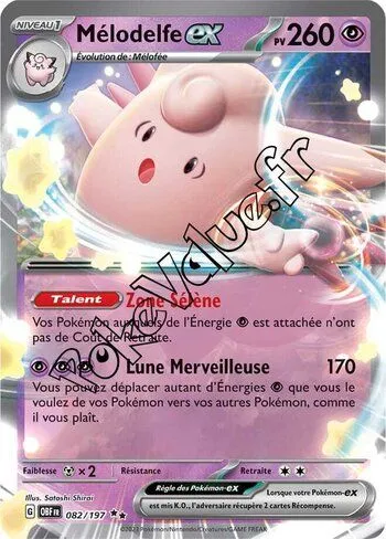 PokeValue Carte Pokemon Melodelfe ex n 082 serie Flammes Obsidiennes Analyse des prix historique