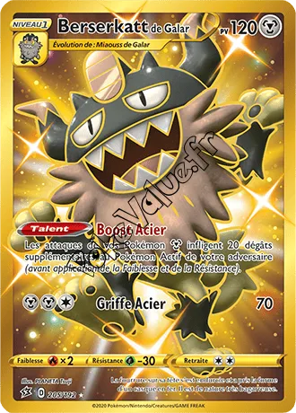 Carte Pokémon Berserkatt de Galar n°205 de la série Clash des Rebelles