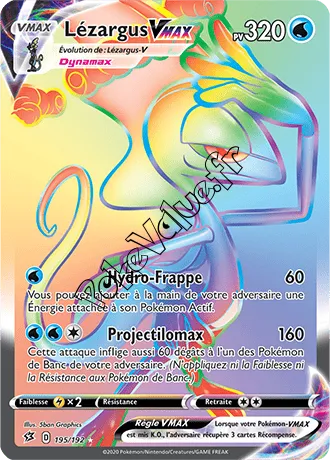 Carte Pokémon Lézargus VMAX n°195 de la série Clash des Rebelles