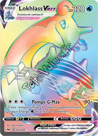 Carte Pokémon Lokhlass VMAX n°203 de la série Épée et Bouclier