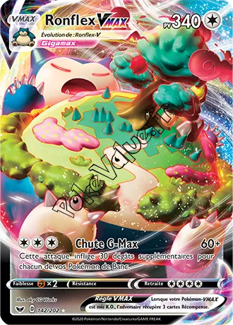 Carte Pokémon Ronflex VMAX n°142 de la série Épée et Bouclier