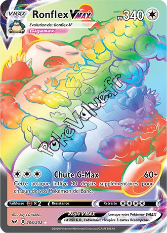 Carte Pokémon Ronflex VMAX n°206 de la série Épée et Bouclier
