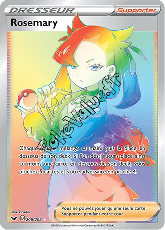 Carte Pokémon Rosemary n°208 de la série Épée et Bouclier