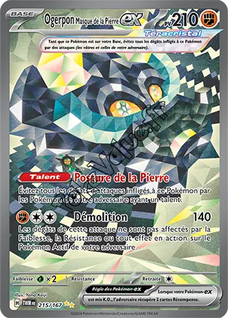 Carte Pokémon Ogerpon Masque de la Pierre ex n°215 de la série Mascarade Crépusculaire