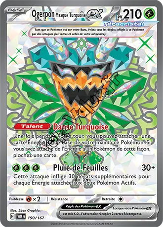 Carte Pokémon Ogerpon Masque Turquoise ex n°190 de la série Mascarade Crépusculaire