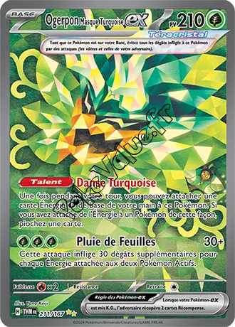 Carte Pokémon Ogerpon Masque Turquoise ex n°211 de la série Mascarade Crépusculaire