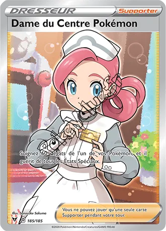 Carte Pokémon Dame du Centre Pokémon n°185 de la série Voltage Éclatant